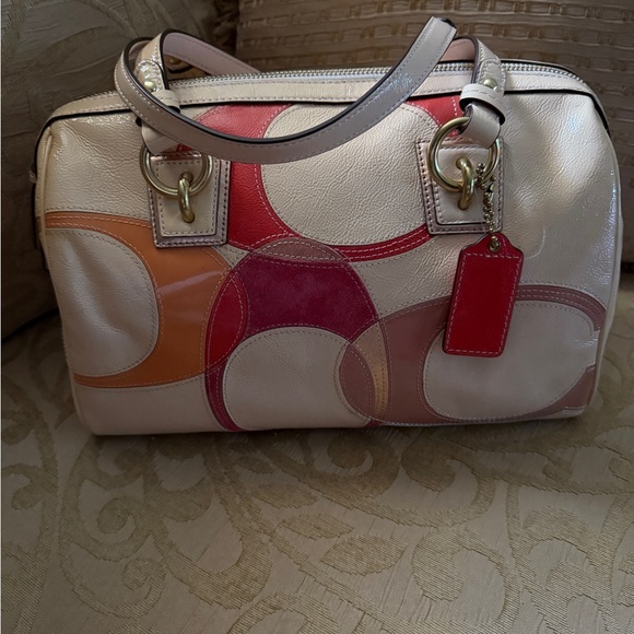 Coach F17186 Inlaid C Patent Leather Bag Leather Satchel - Picture 1 of 16